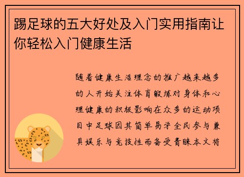 踢足球的五大好处及入门实用指南让你轻松入门健康生活